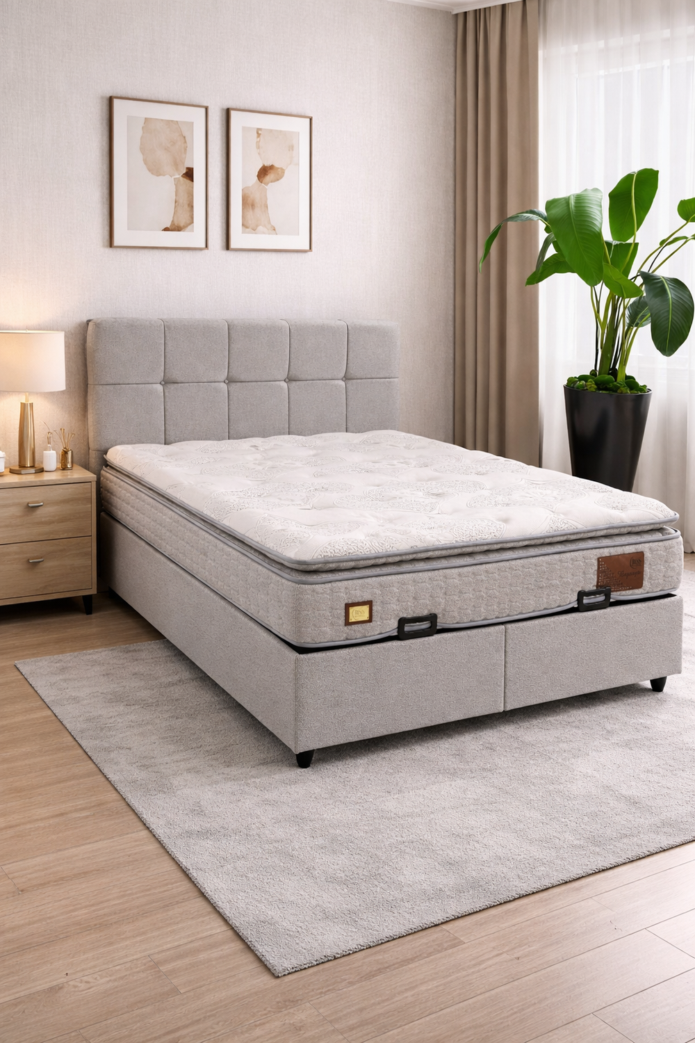 Lit Eco Torino Gris - 160x200 Avec matelas Surmatelas