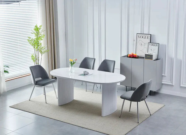 Table à Manger Ovale 180 cm – Céramique Blanche – Design Contemporain
