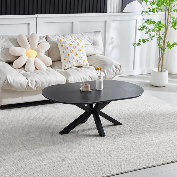Table Basse Ophelia Ovale 120 cm – Effet Marbre Blanc & Pieds Dorés
