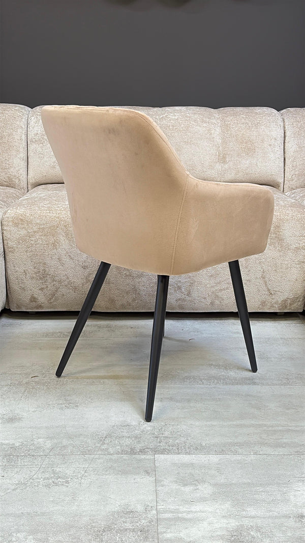 Lot de 2 chaises matelassées taupe – Assise anti-tache, pieds métal noir