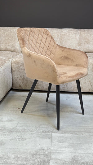 Lot de 2 chaises matelassées taupe – Assise anti-tache, pieds métal noir