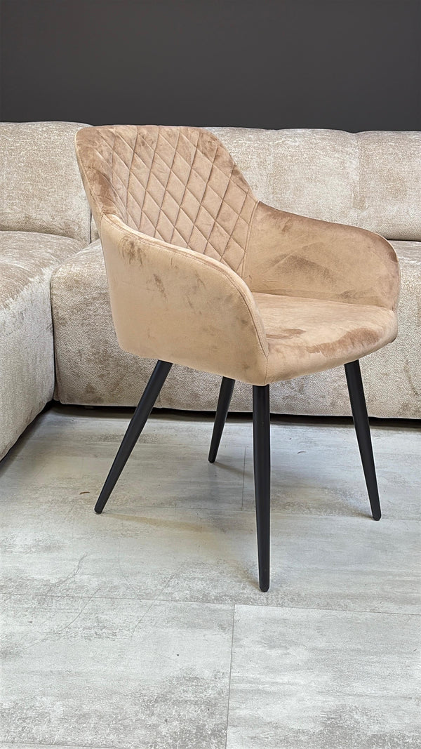 Lot de 2 chaises matelassées taupe – Assise anti-tache, pieds métal noir